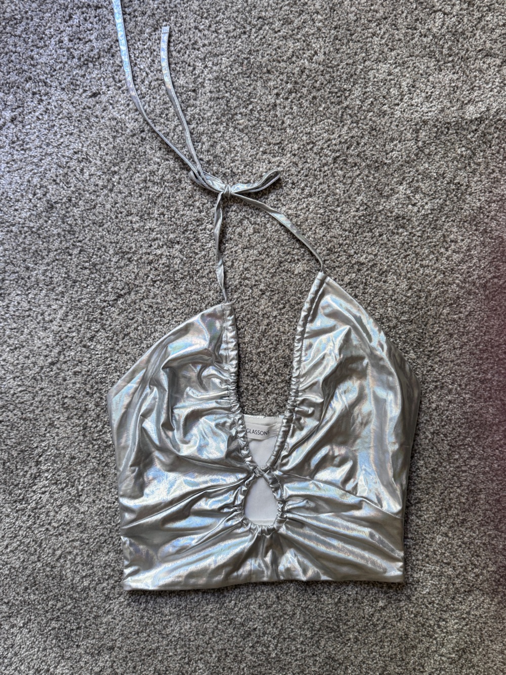 Glassons Silver Metallic Halter Crop Top
